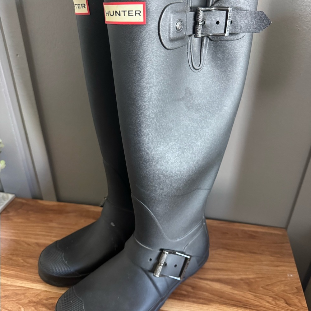 Hunter Black Mid-Calf Rain Boots with Logo Interior